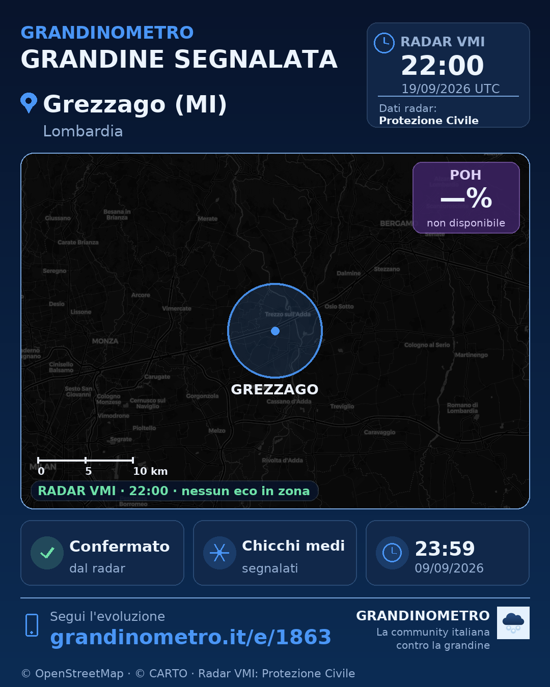 Mappa dell'evento: grandine a Grezzago (MI)