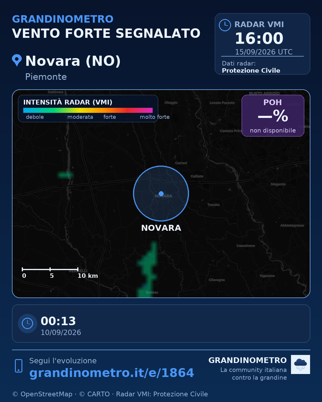 Mappa dell'evento: vento forte a Novara (NO)