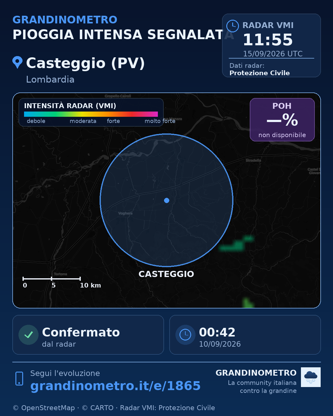 Mappa dell'evento: pioggia intensa a Casteggio (PV)