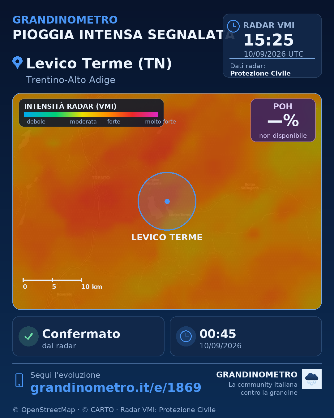 Mappa dell'evento: pioggia intensa a Levico Terme (TN)