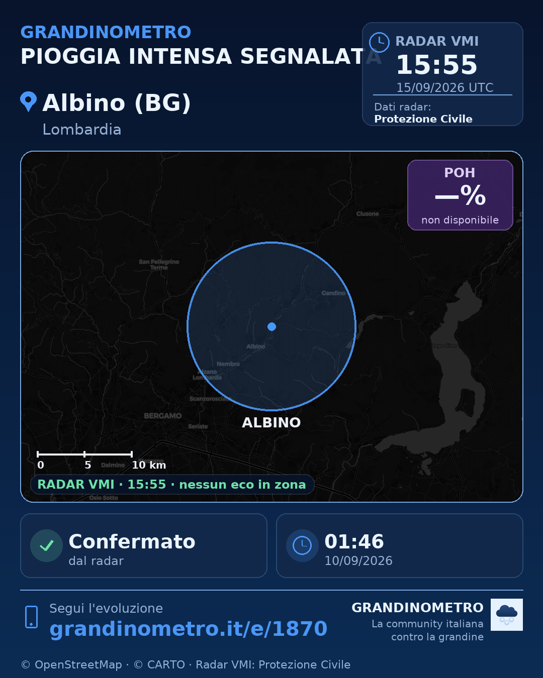 Mappa dell'evento: pioggia intensa ad Albino (BG)