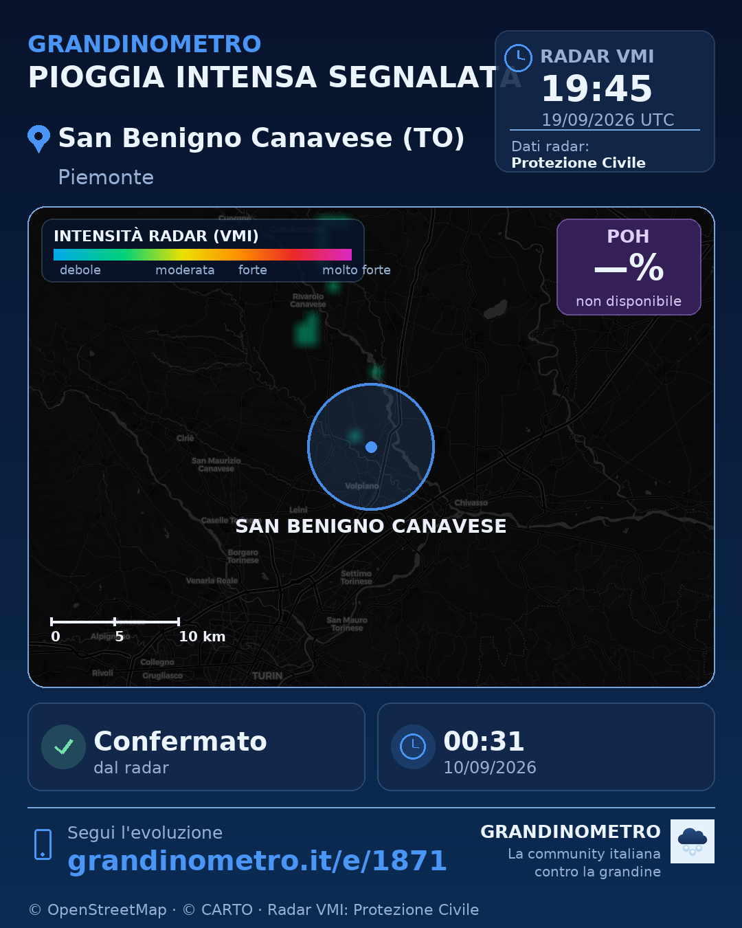 Mappa dell'evento: pioggia intensa a San Benigno Canavese (TO)