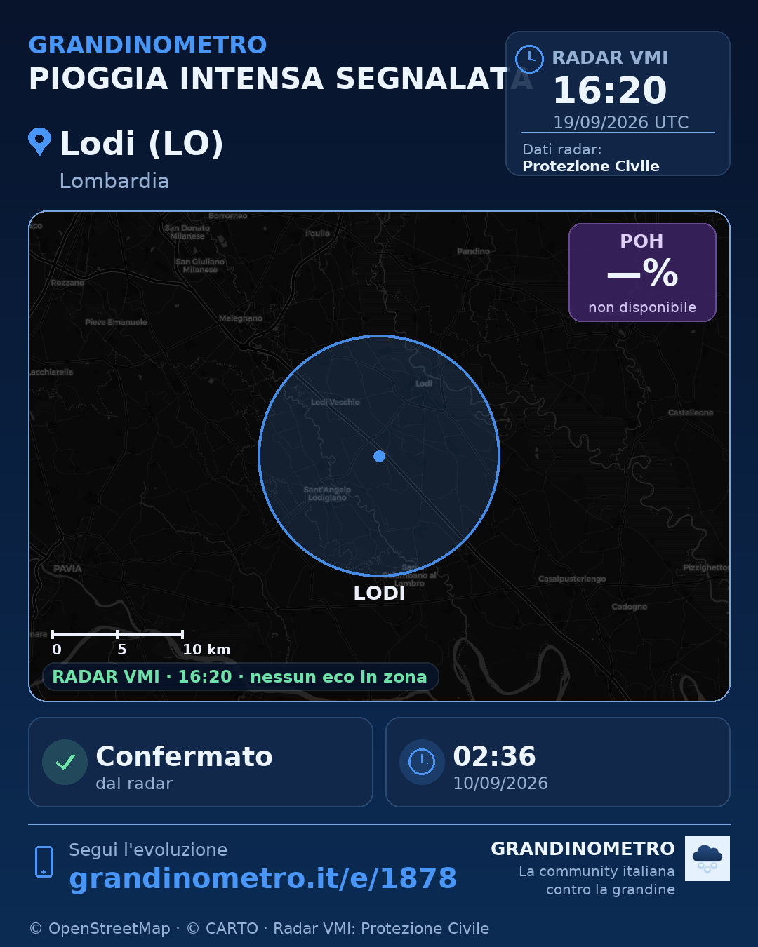 Mappa dell'evento: pioggia intensa a Lodi (LO)