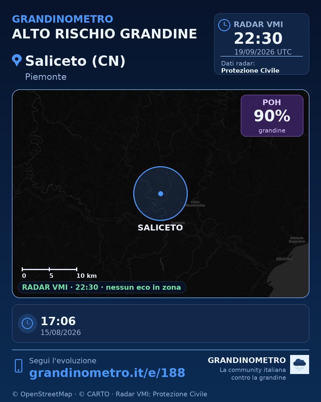 Mappa dell'evento: grandine a Saliceto (CN)