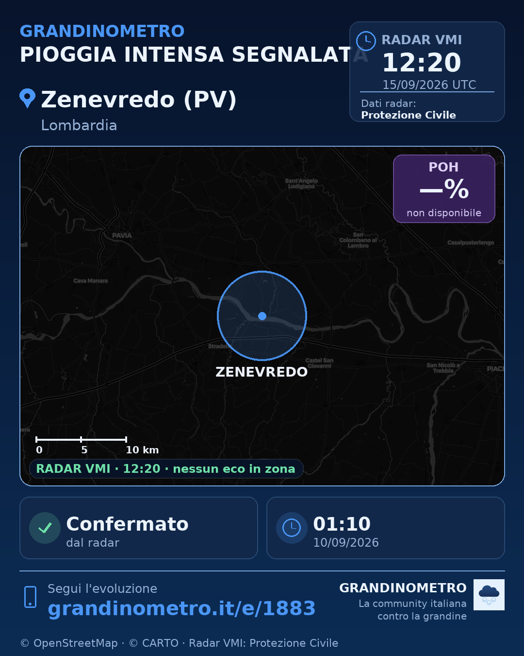 Mappa dell'evento: pioggia intensa a Zenevredo (PV)