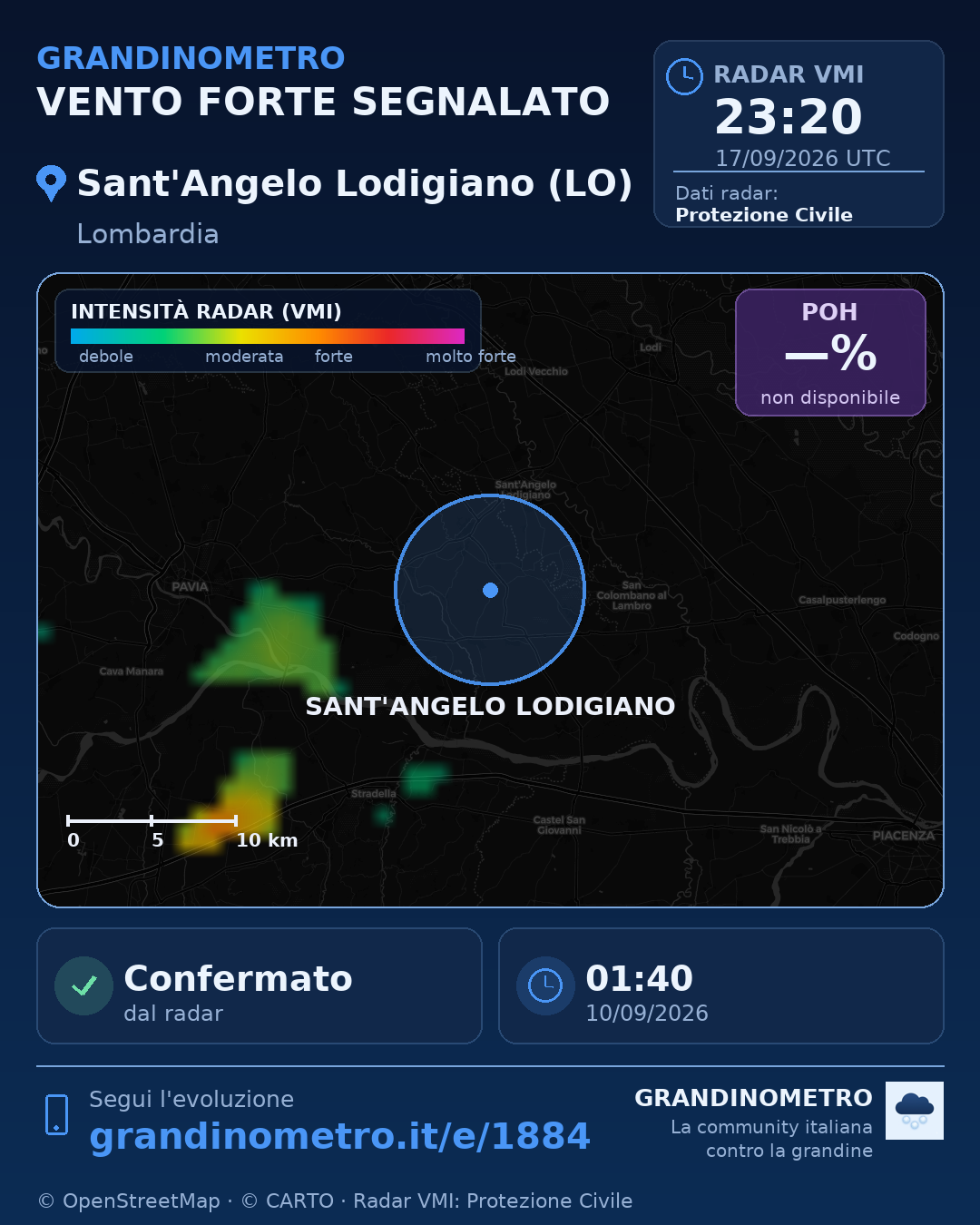 Mappa dell'evento: vento forte a Sant'Angelo Lodigiano (LO)