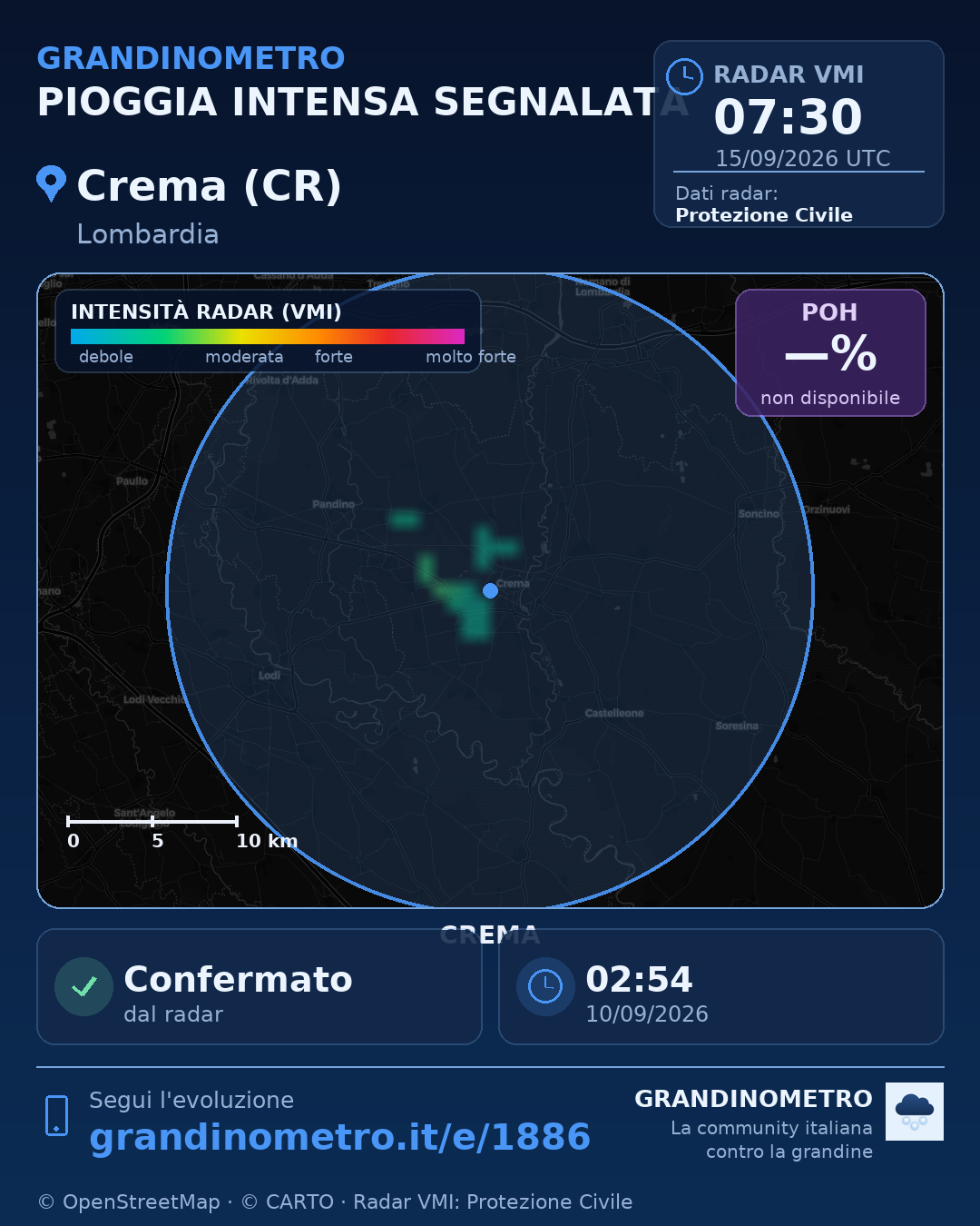 Mappa dell'evento: pioggia intensa a Crema (CR)