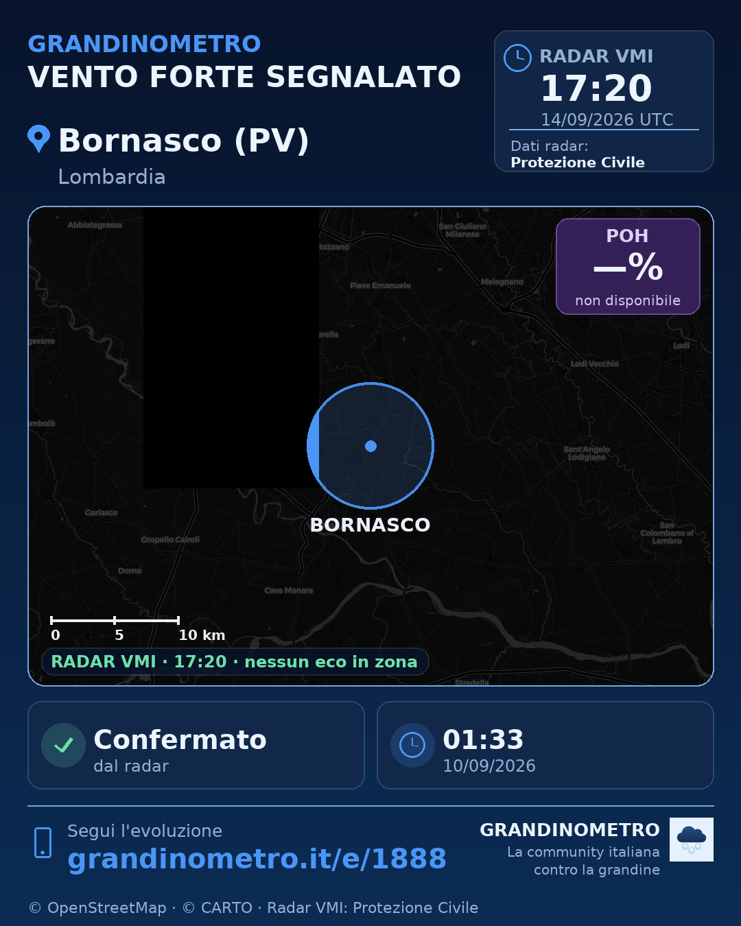 Mappa dell'evento: vento forte a Bornasco (PV)