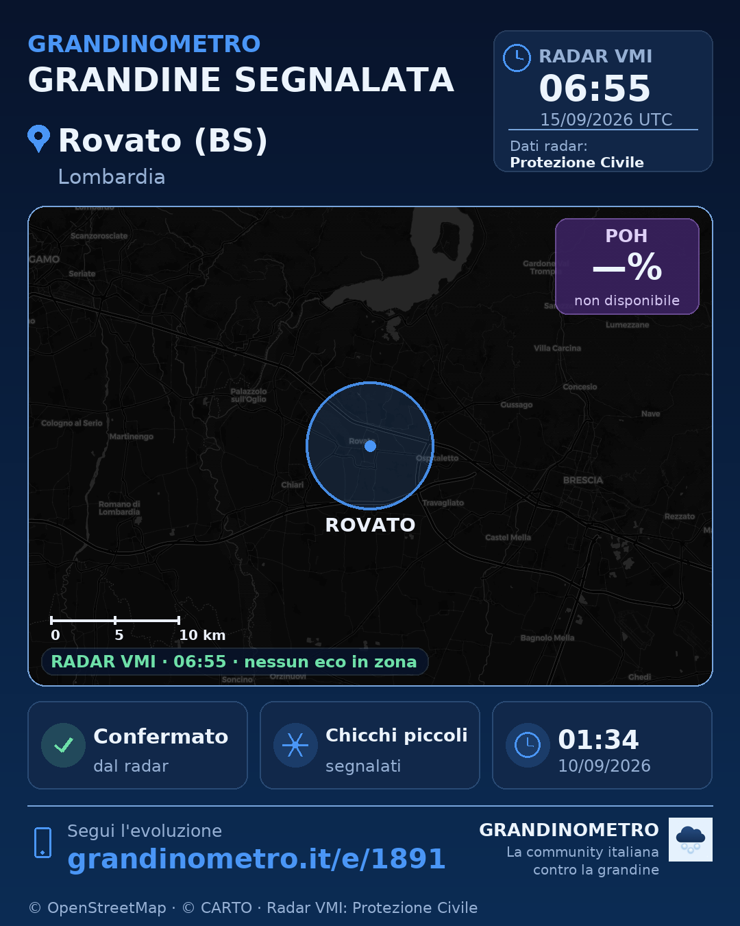 Mappa dell'evento: grandine a Rovato (BS)