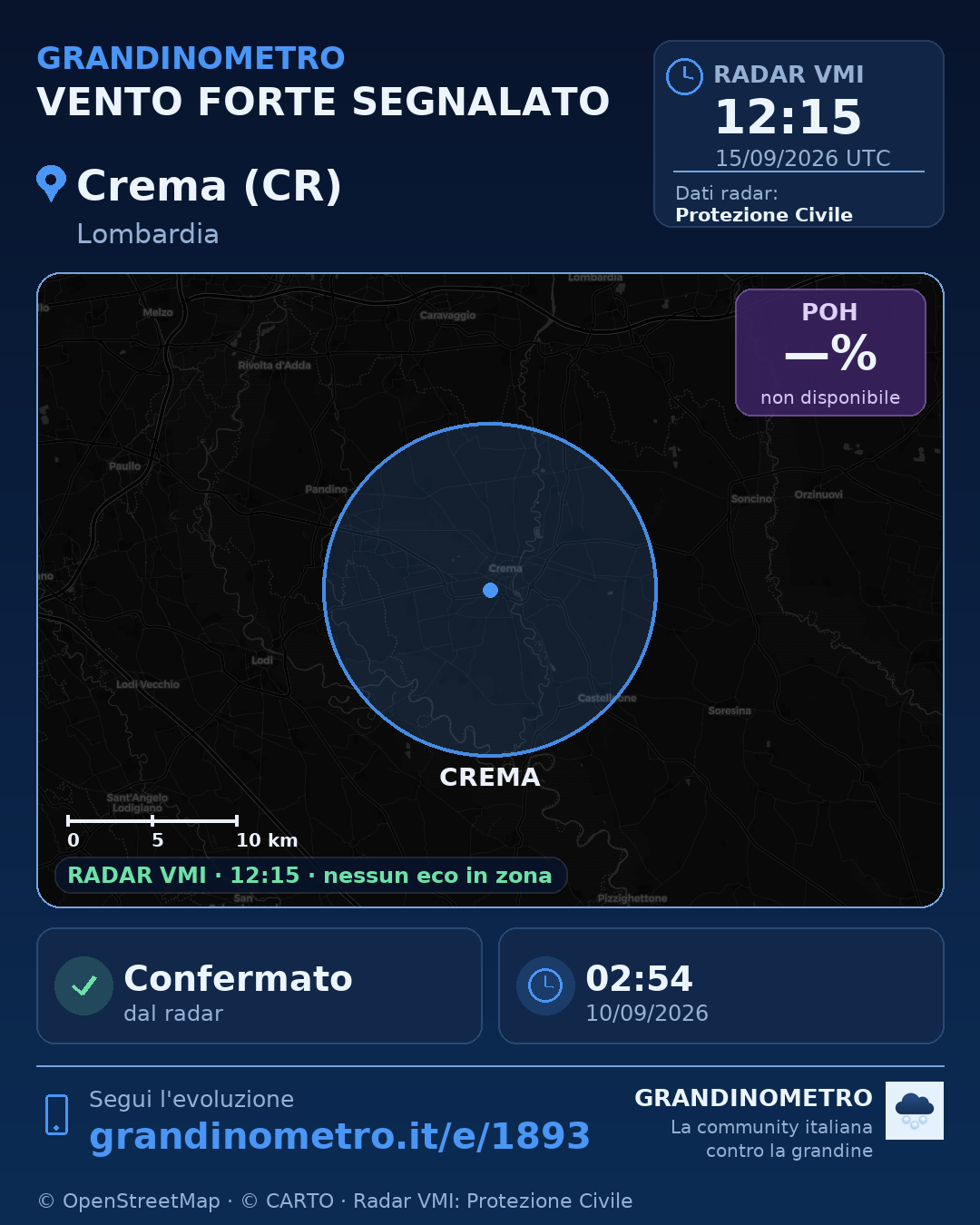 Mappa dell'evento: vento forte a Crema (CR)