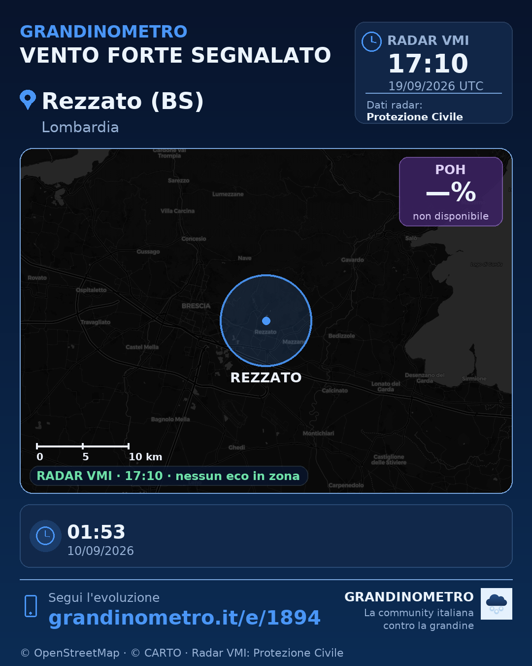 Mappa dell'evento: vento forte a Rezzato (BS)