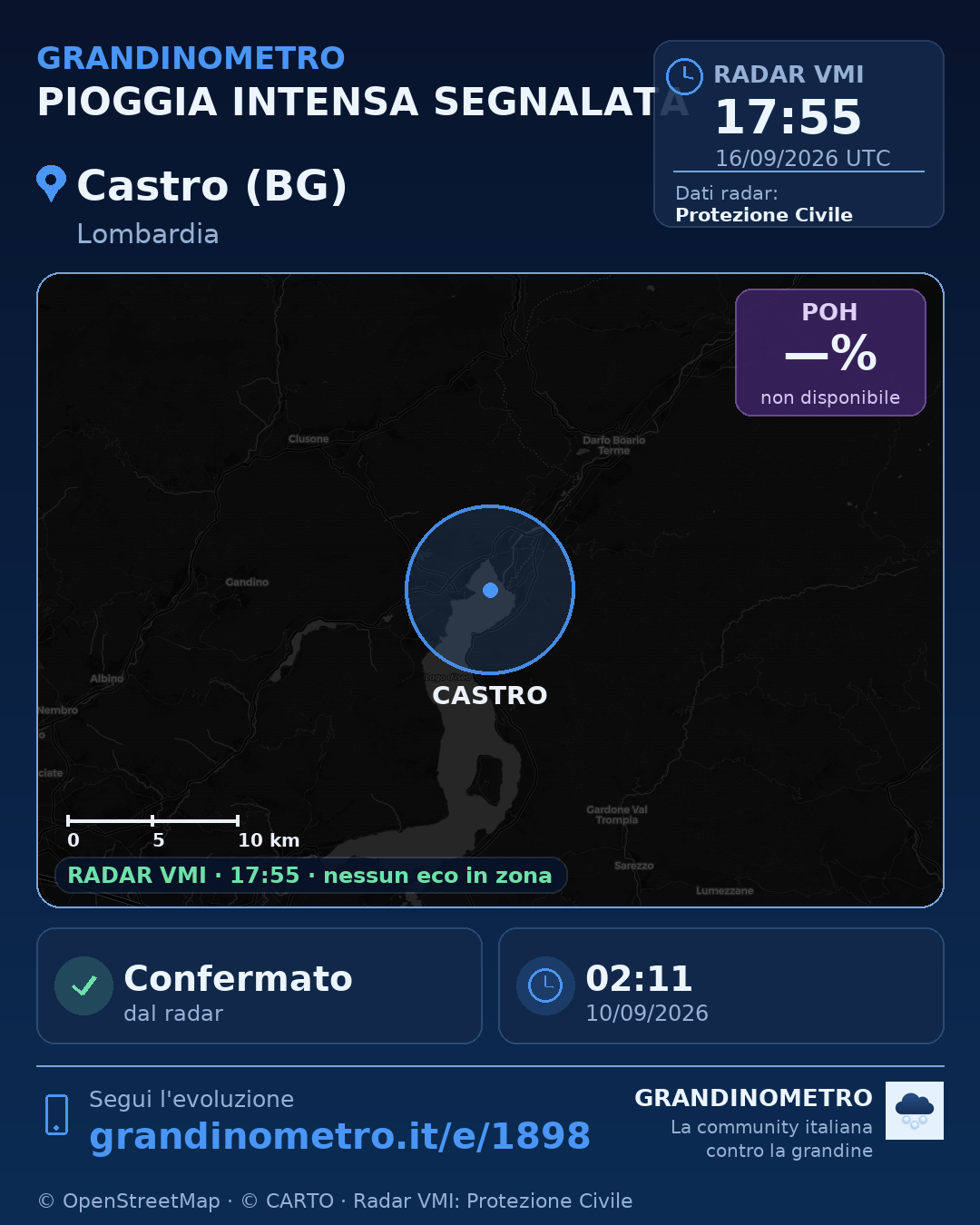 Mappa dell'evento: pioggia intensa a Castro (BG)