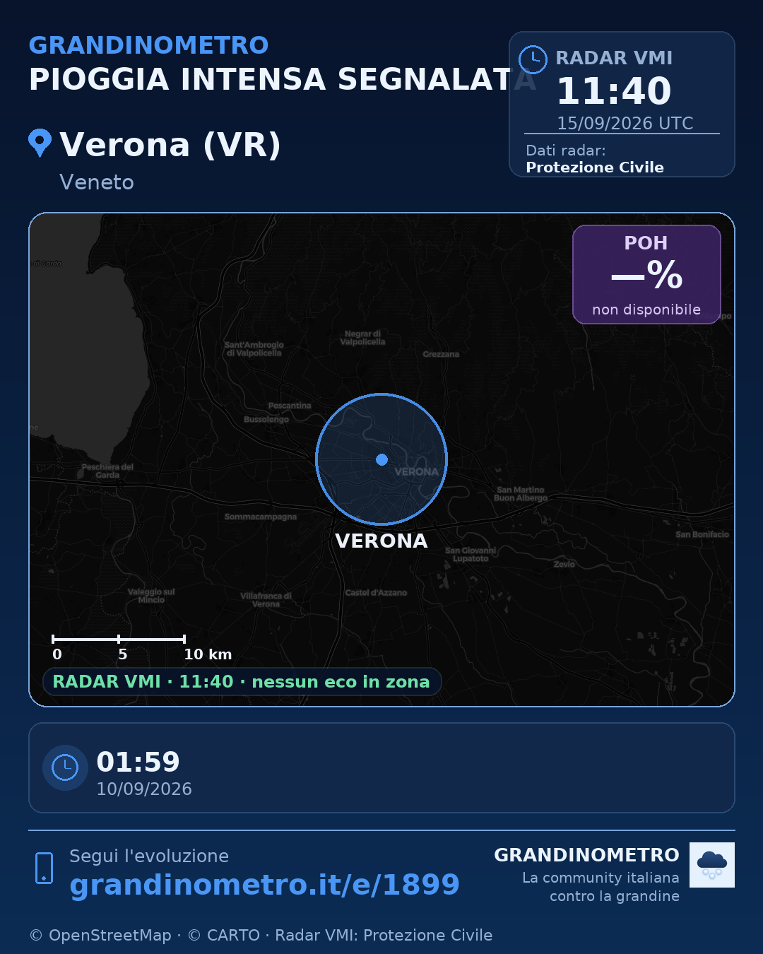 Mappa dell'evento: pioggia intensa a Verona (VR)