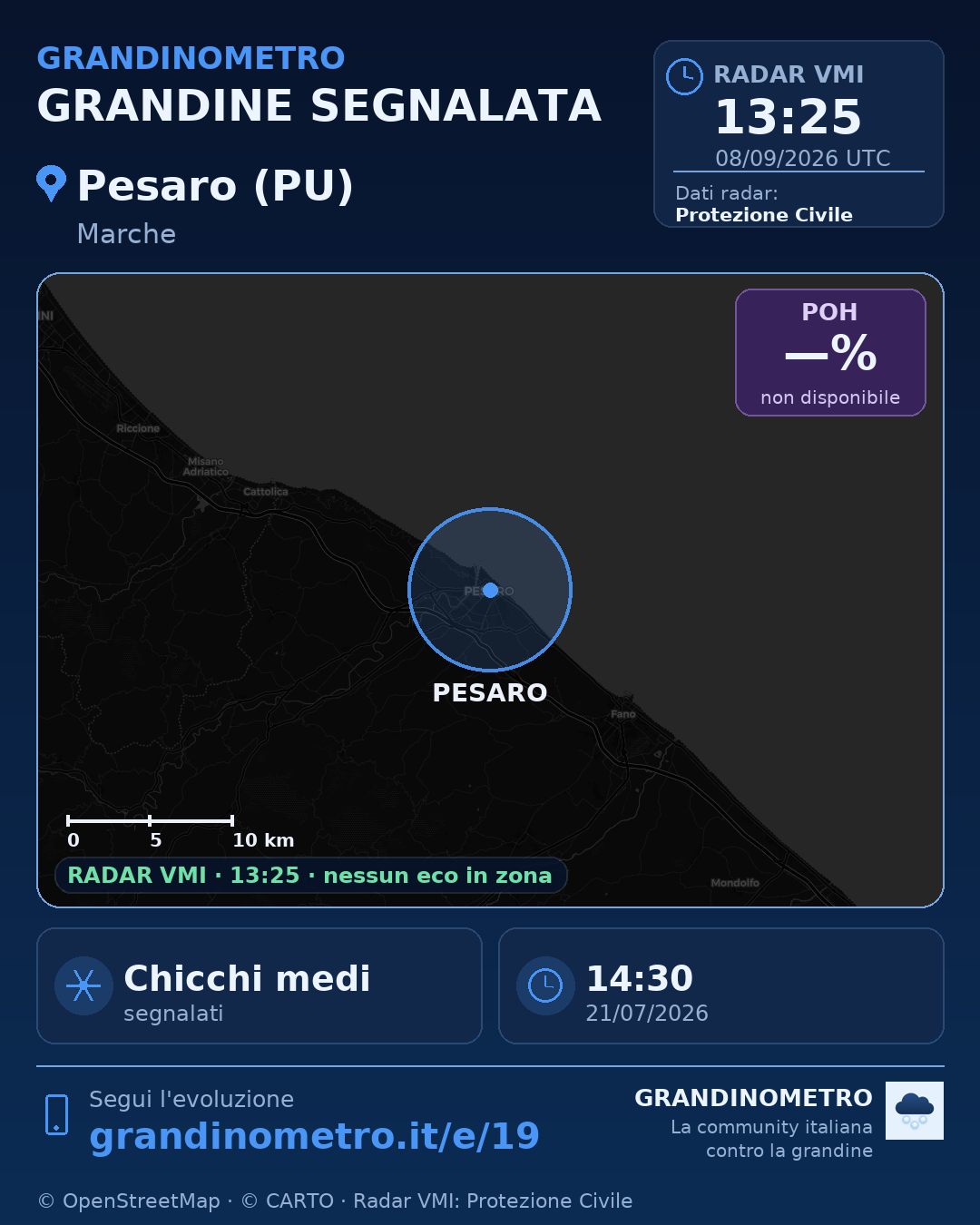 Mappa dell'evento: grandine a Pesaro (PU)