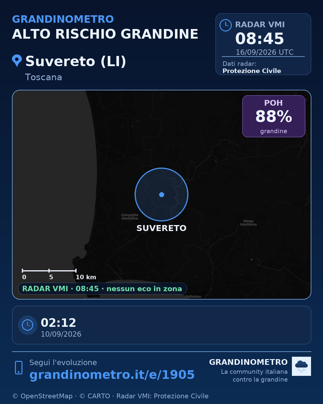 Mappa dell'evento: grandine a Suvereto (LI)