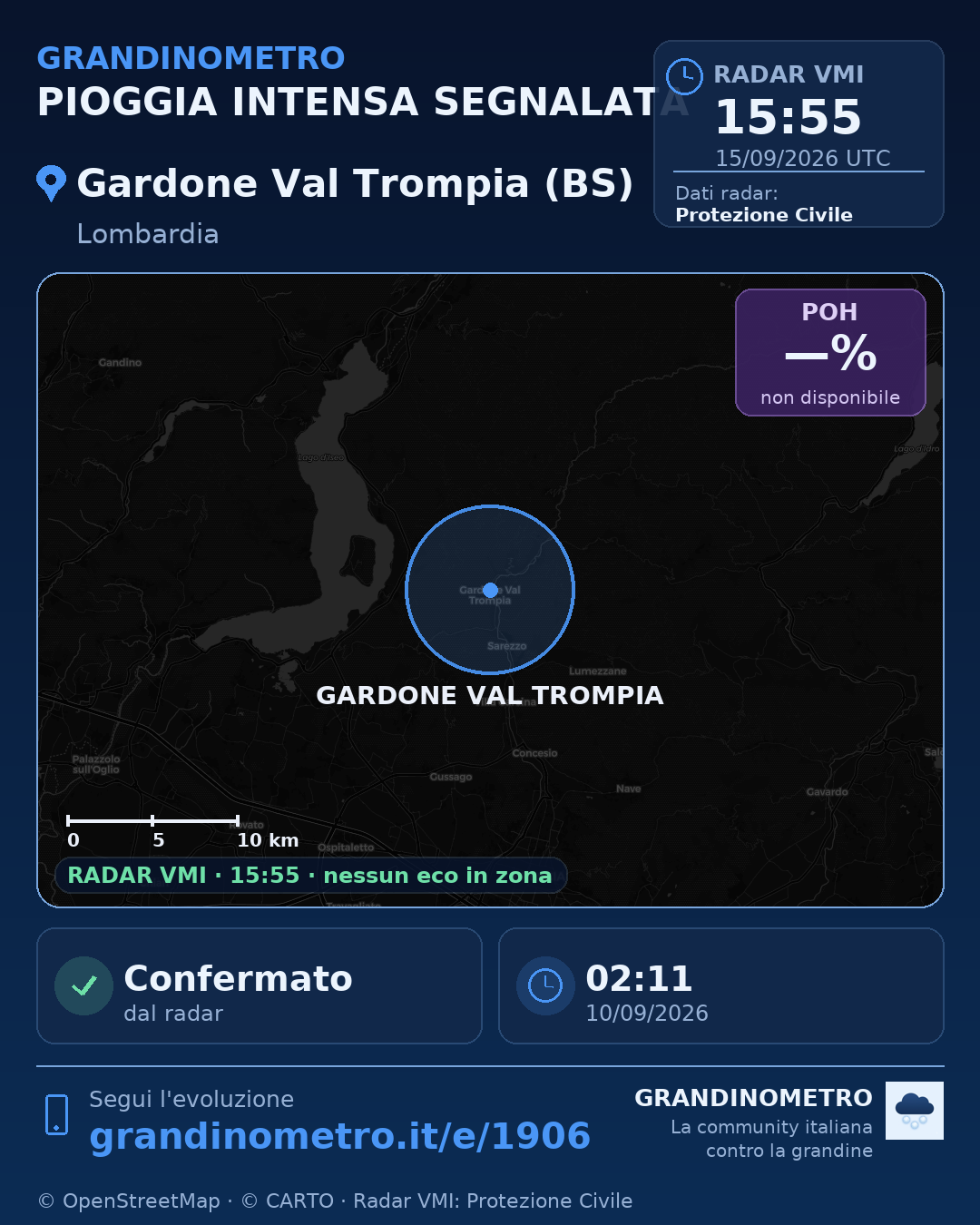Mappa dell'evento: pioggia intensa a Gardone Val Trompia (BS)