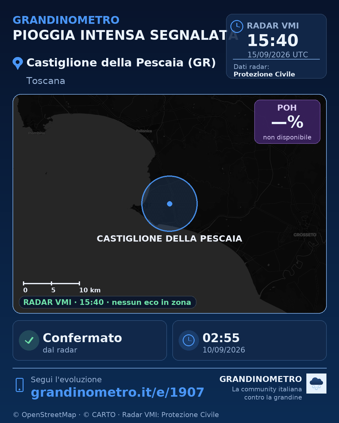 Mappa dell'evento: pioggia intensa a Castiglione della Pescaia (GR)