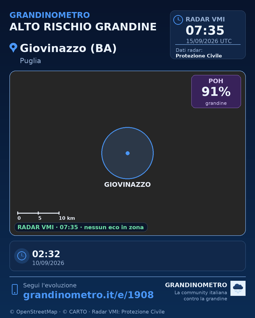 Mappa dell'evento: grandine a Giovinazzo (BA)