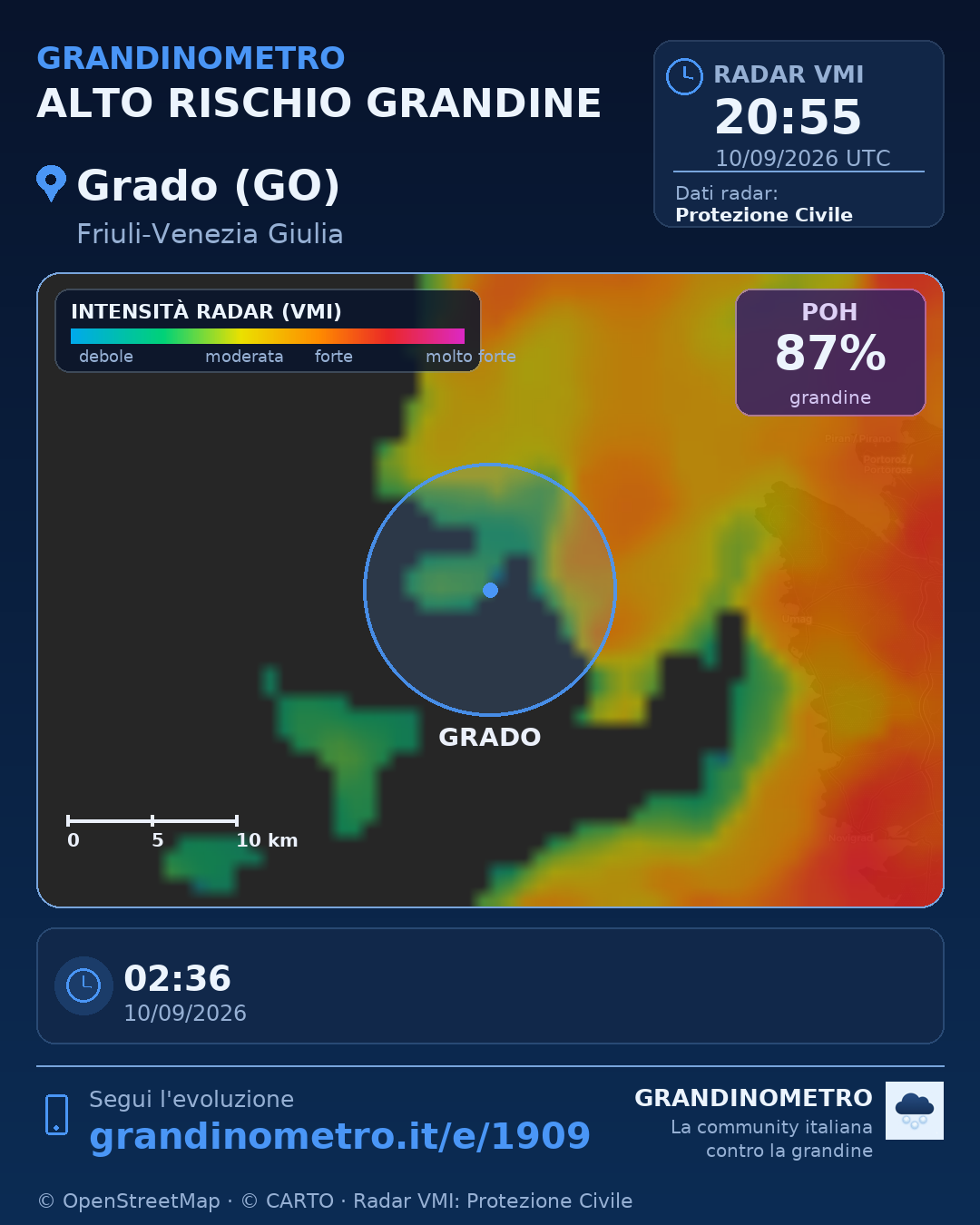 Mappa dell'evento: grandine a Grado (GO)
