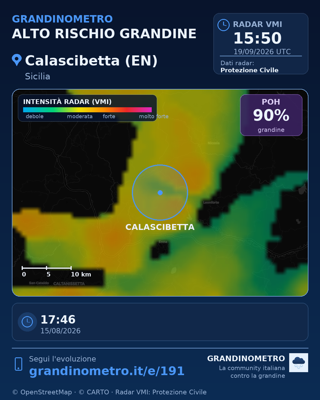 Mappa dell'evento: grandine a Calascibetta (EN)