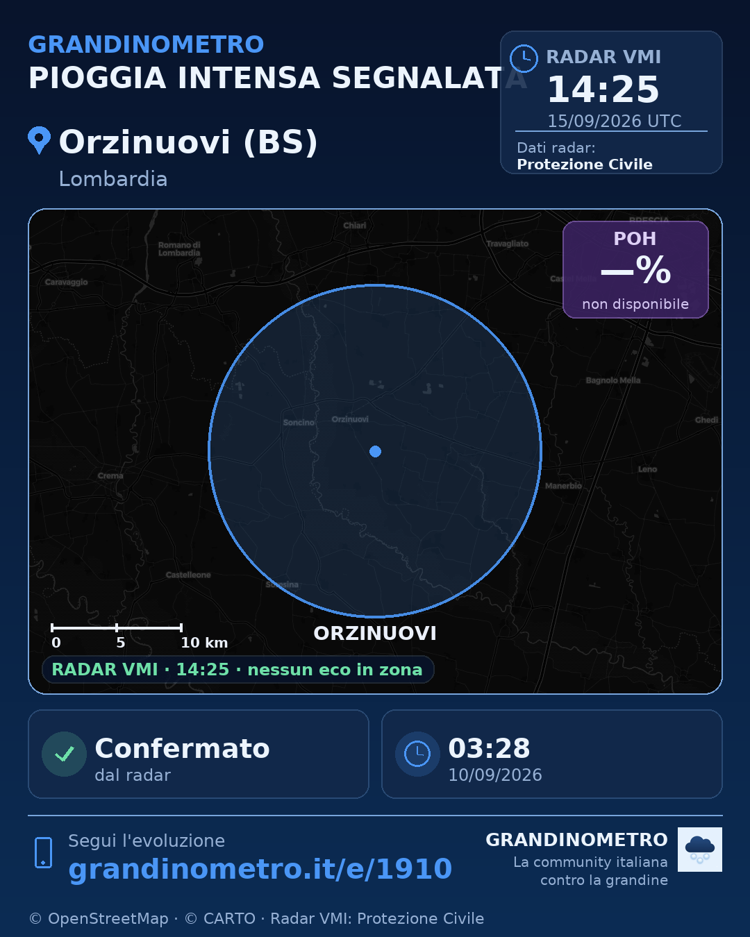 Mappa dell'evento: pioggia intensa a Orzinuovi (BS)