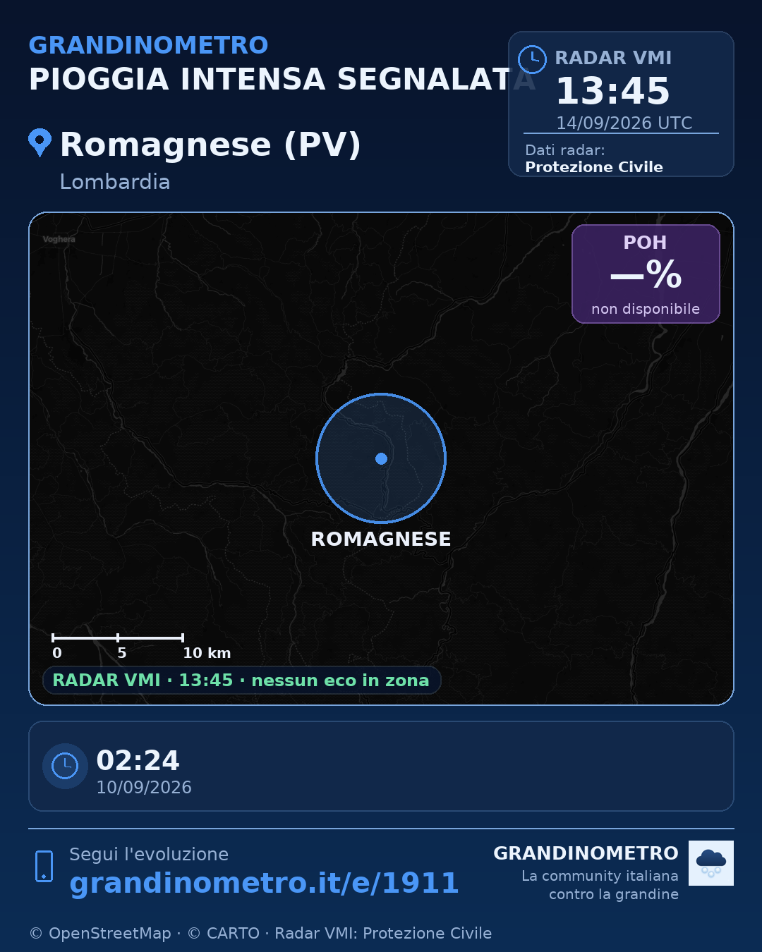 Mappa dell'evento: pioggia intensa a Romagnese (PV)