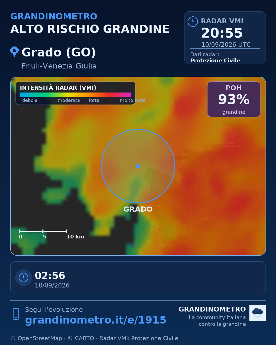 Mappa dell'evento: grandine a Grado (GO)