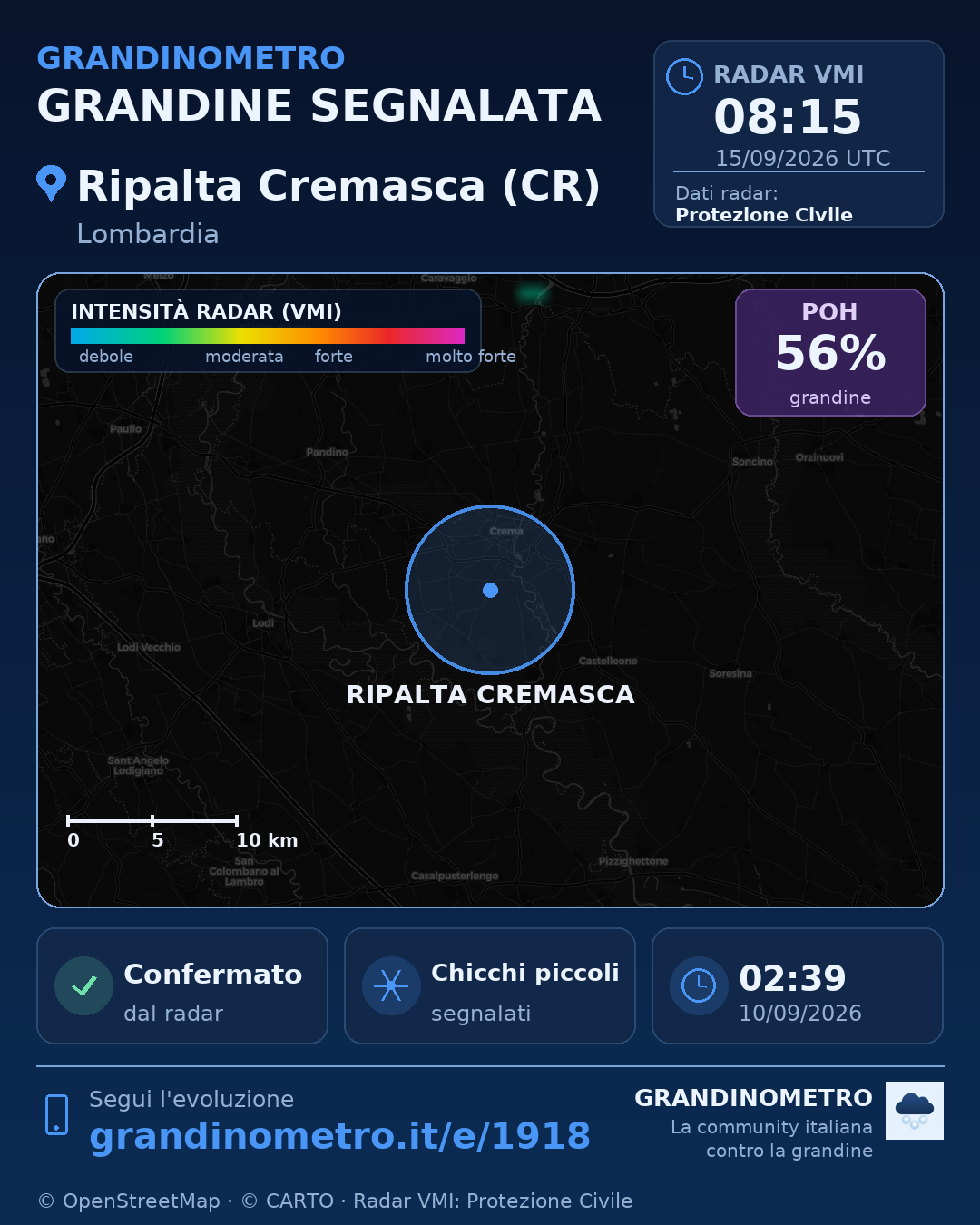 Mappa dell'evento: grandine a Ripalta Cremasca (CR)