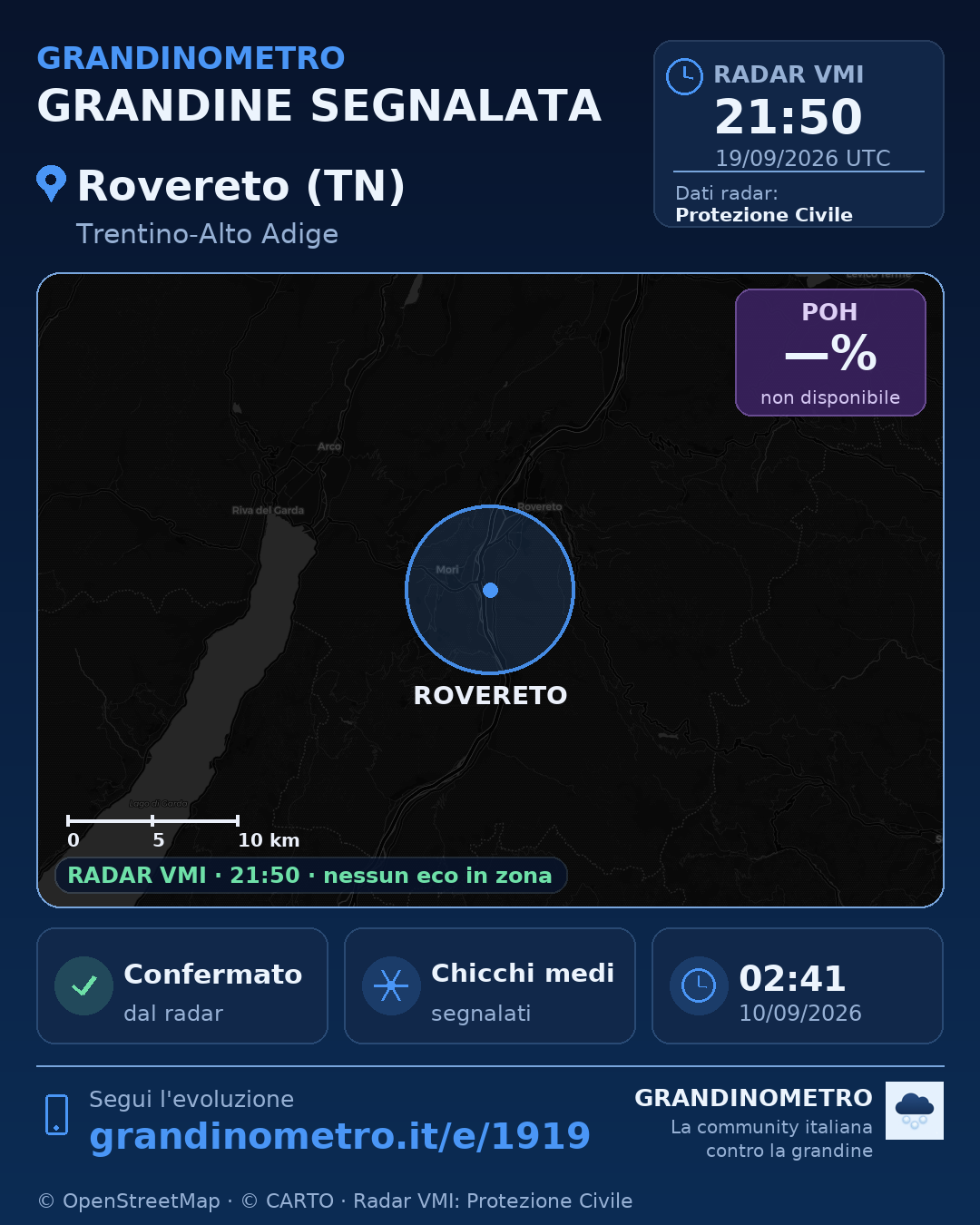Mappa dell'evento: grandine a Rovereto (TN)
