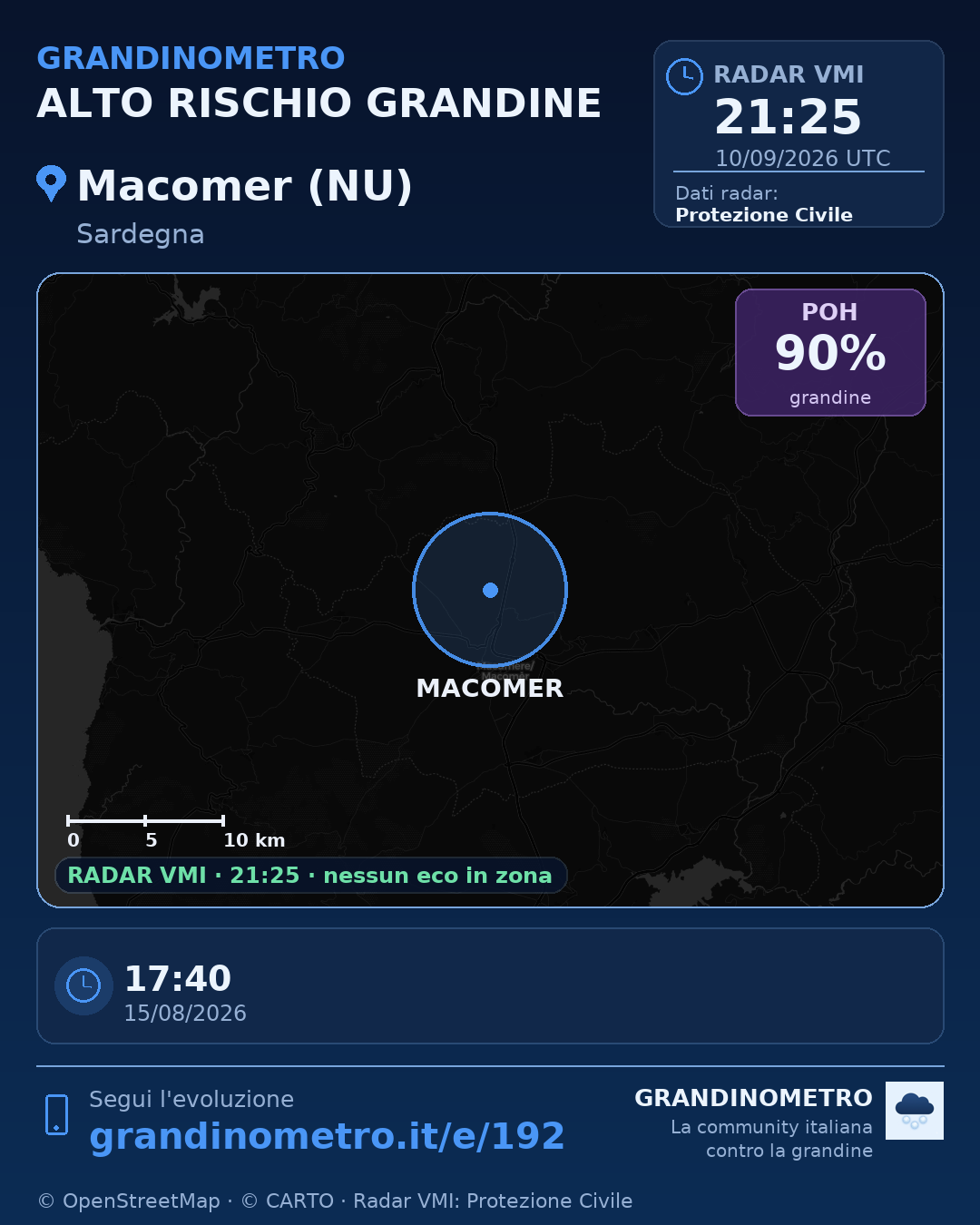 Mappa dell'evento: grandine a Macomer (NU)