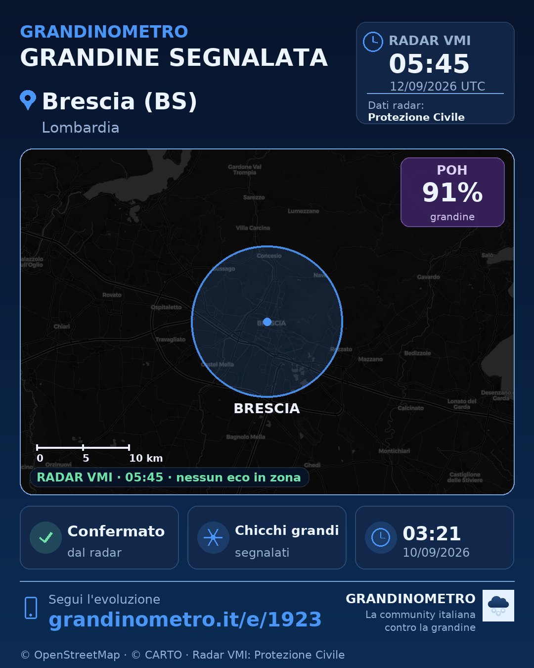 Mappa dell'evento: grandine a Brescia (BS)