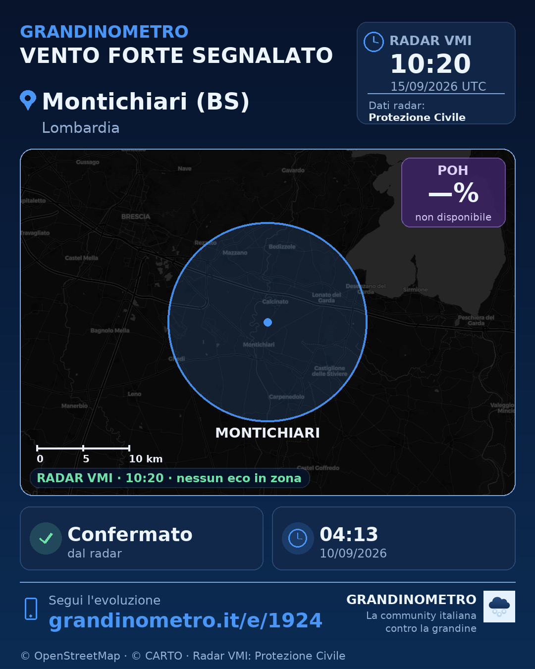 Mappa dell'evento: vento forte a Montichiari (BS)