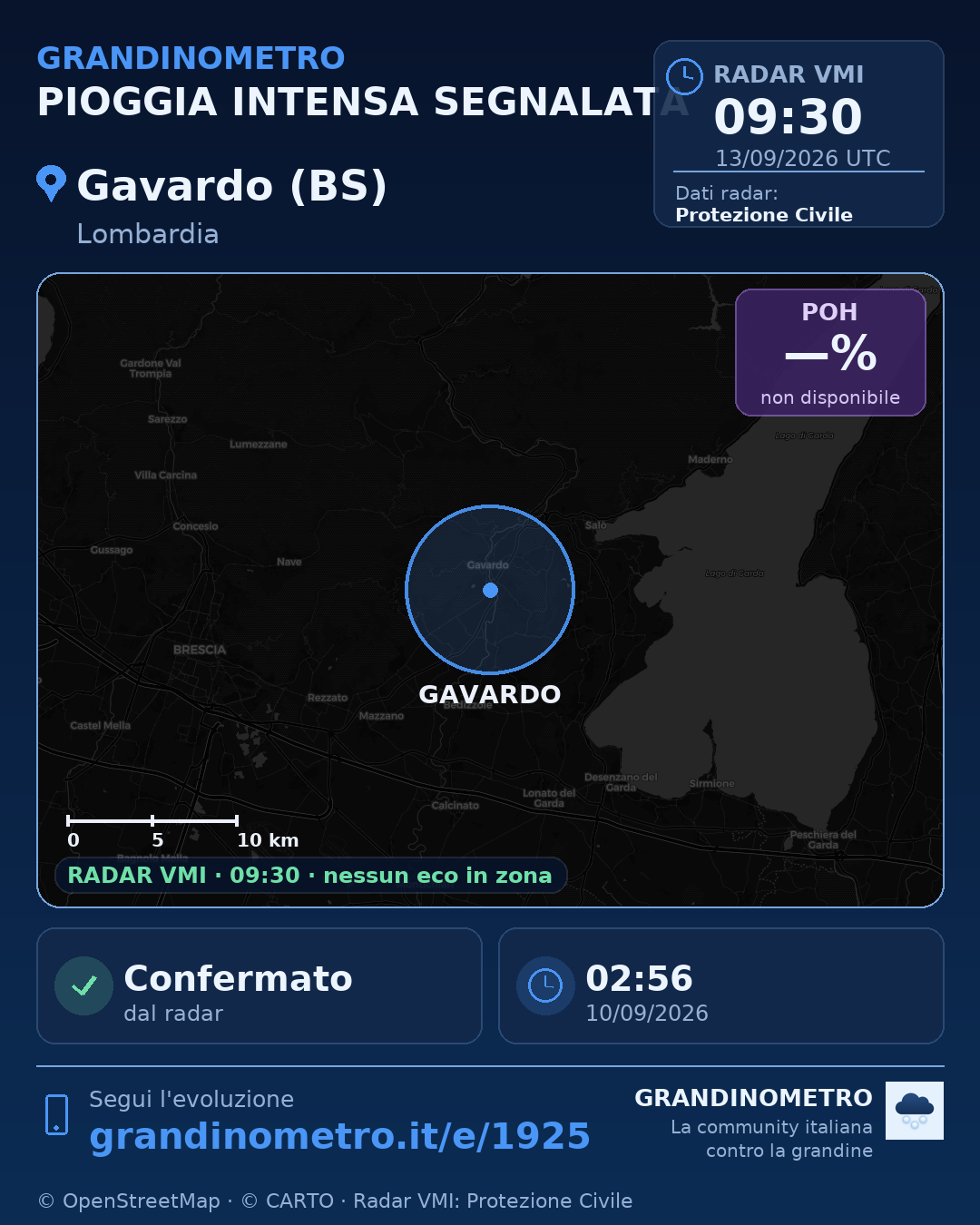 Mappa dell'evento: pioggia intensa a Gavardo (BS)