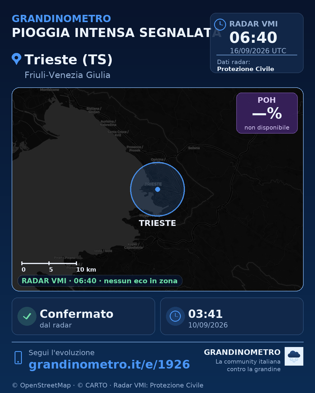 Mappa dell'evento: pioggia intensa a Trieste (TS)