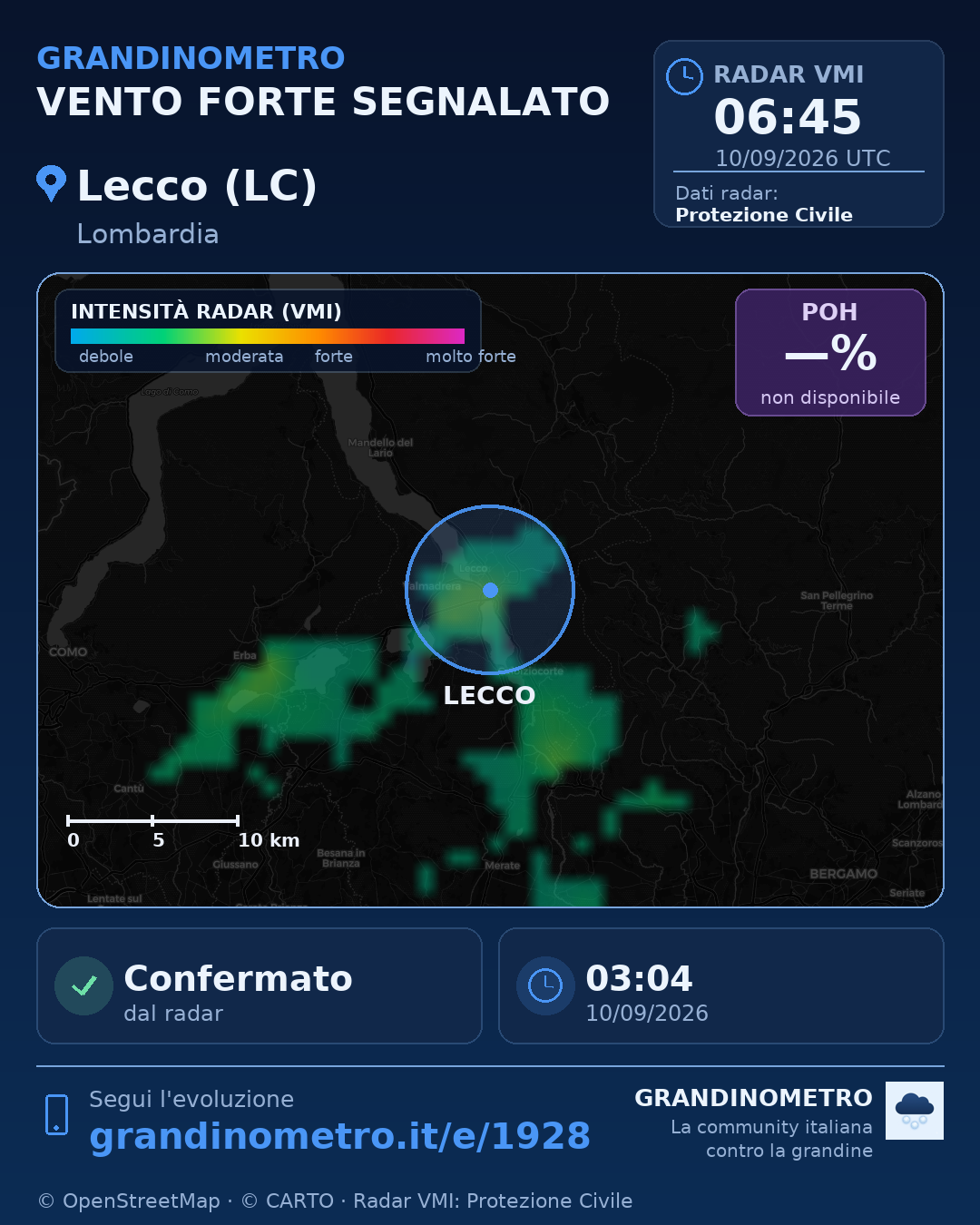 Mappa dell'evento: vento forte a Lecco (LC)