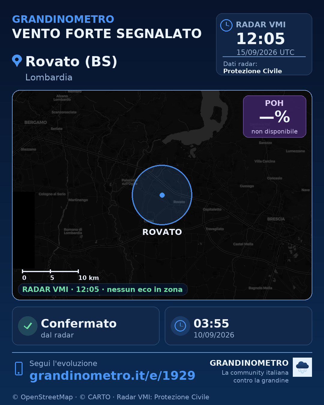 Mappa dell'evento: vento forte a Rovato (BS)