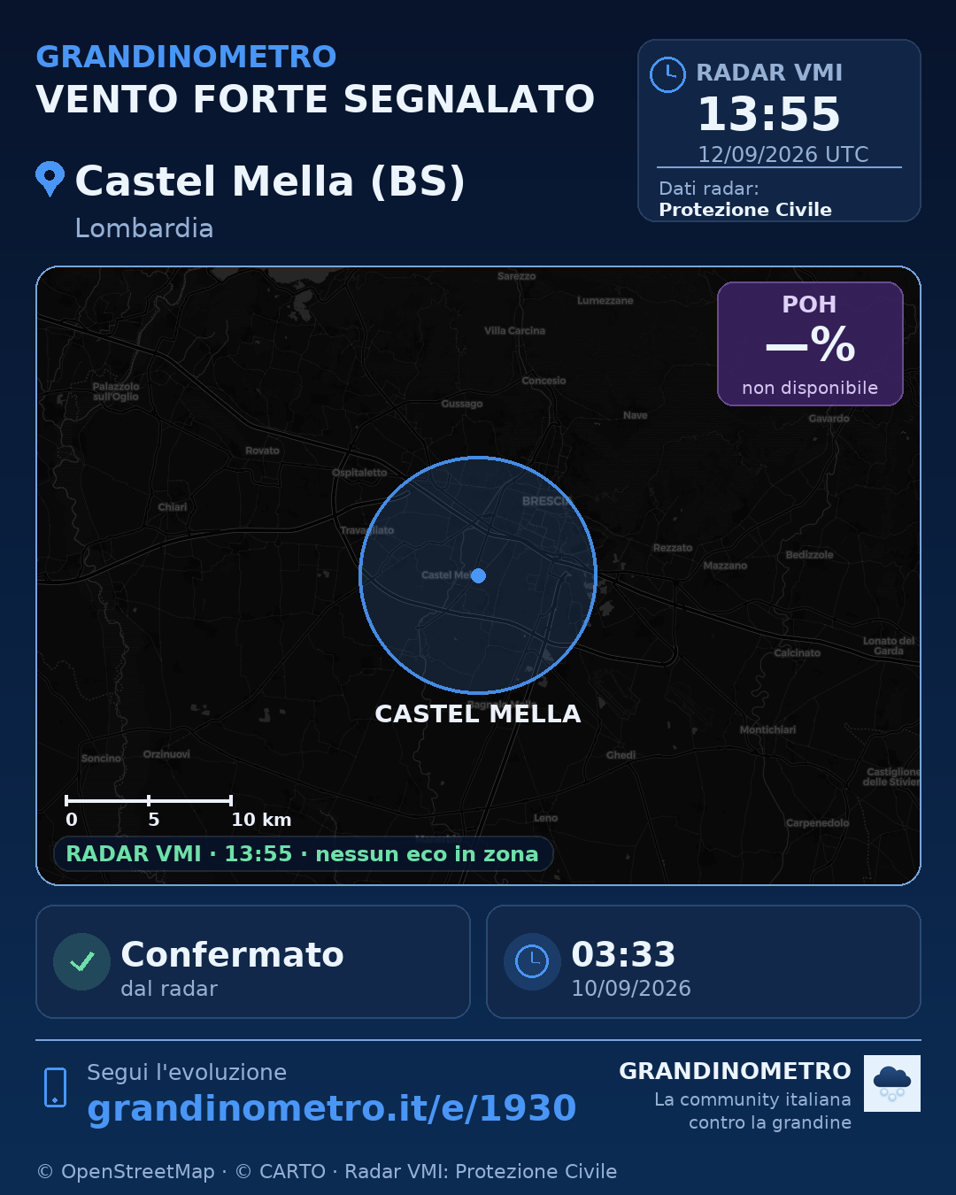 Mappa dell'evento: vento forte a Castel Mella (BS)