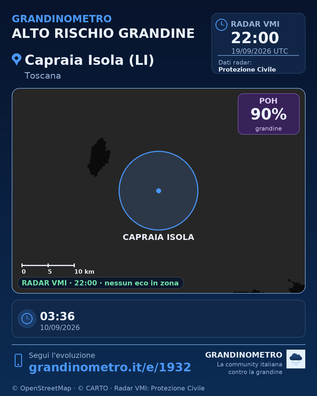 Mappa dell'evento: grandine a Capraia Isola (LI)