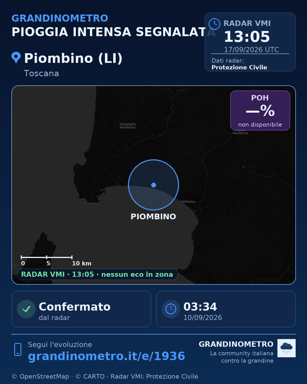 Mappa dell'evento: pioggia intensa a Piombino (LI)