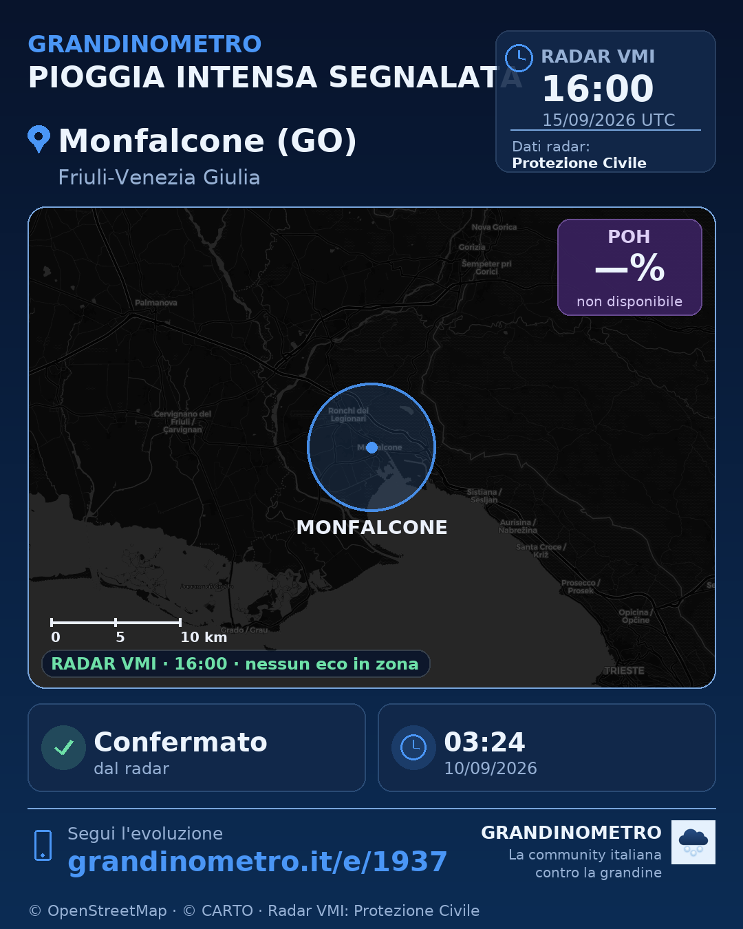 Mappa dell'evento: pioggia intensa a Monfalcone (GO)