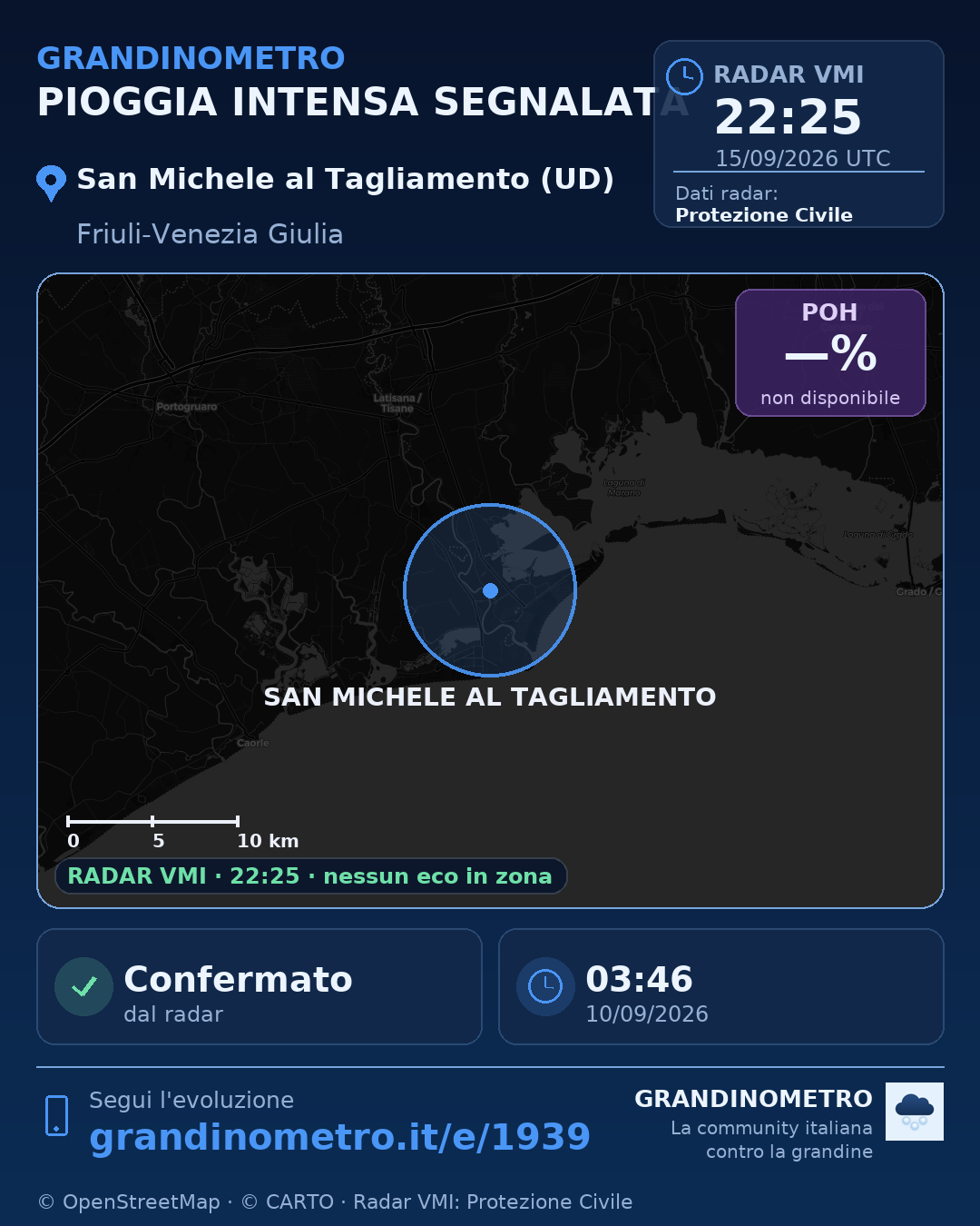 Mappa dell'evento: pioggia intensa a San Michele al Tagliamento (UD)