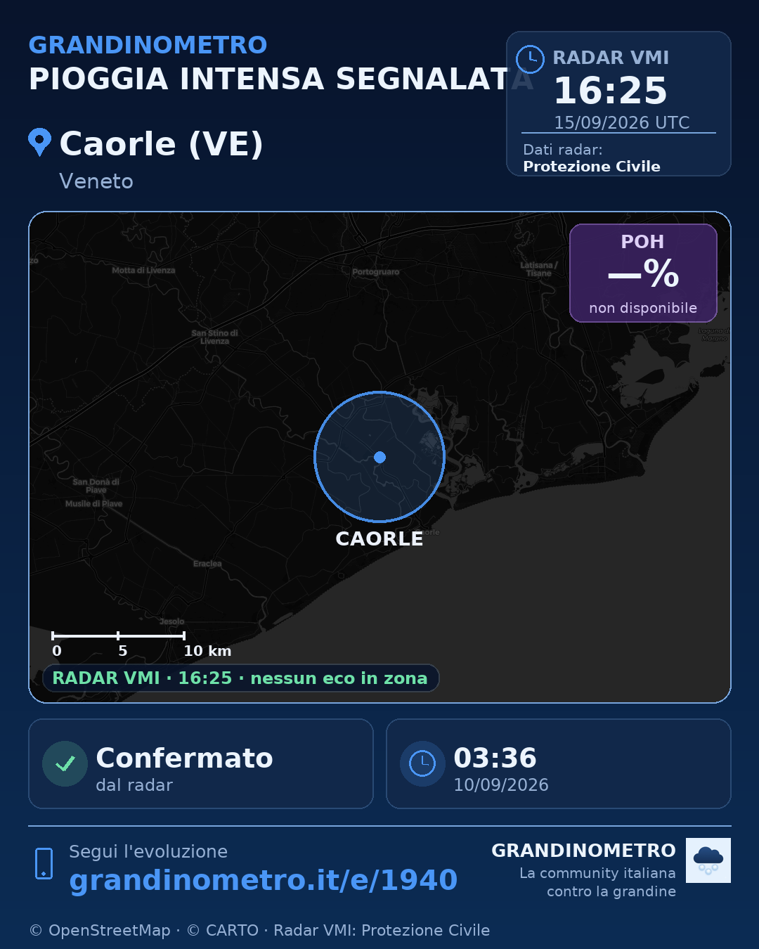 Mappa dell'evento: pioggia intensa a Caorle (VE)
