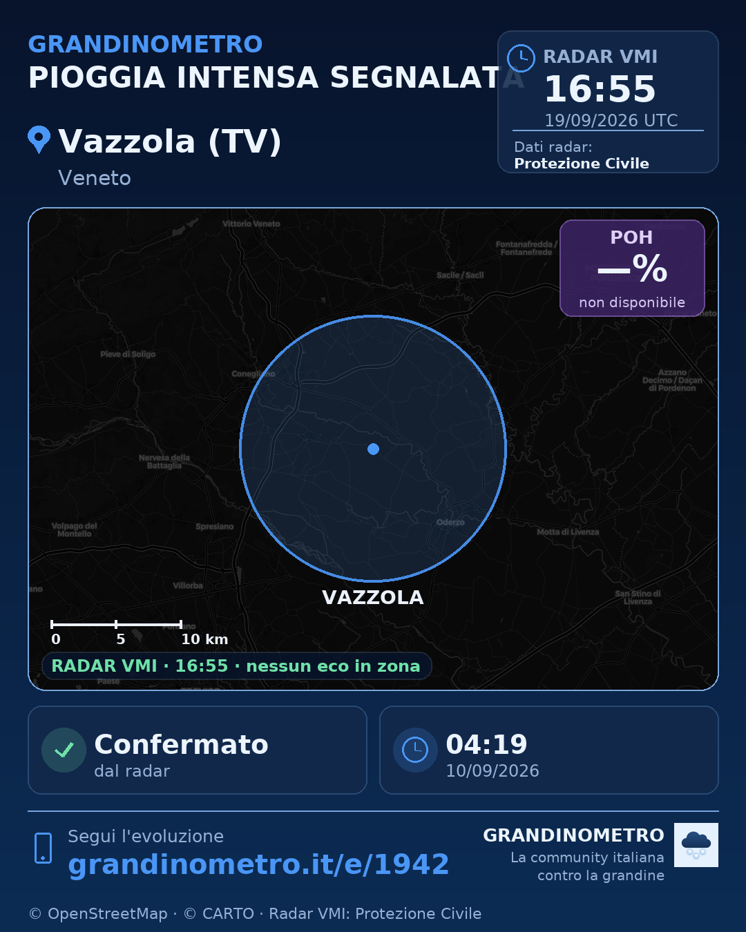 Mappa dell'evento: pioggia intensa a Vazzola (TV)