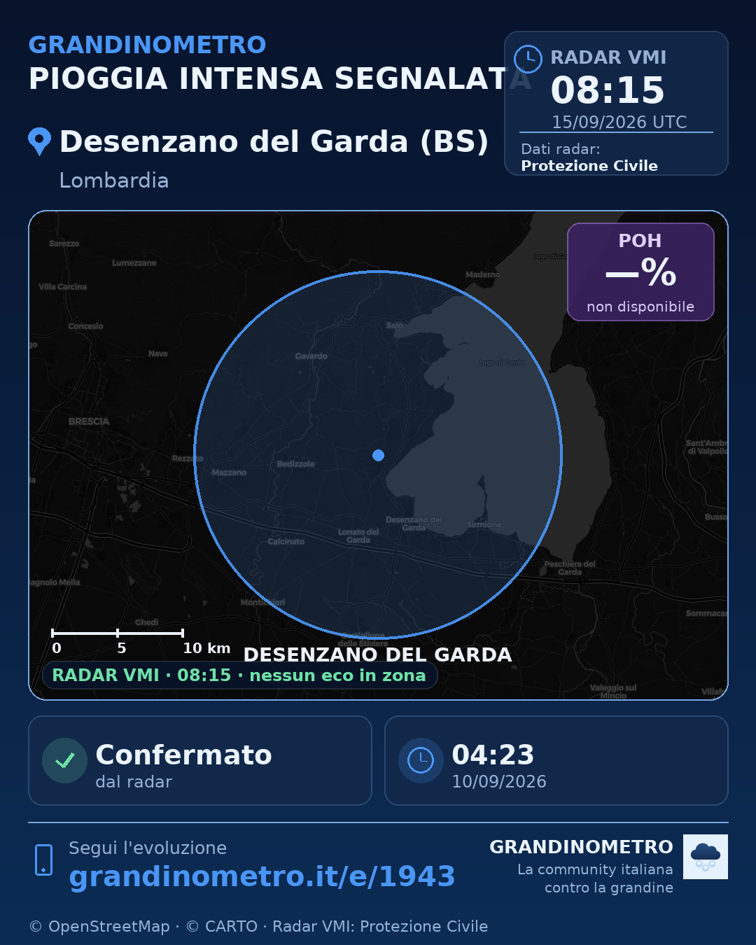 Mappa dell'evento: pioggia intensa a Desenzano del Garda (BS)