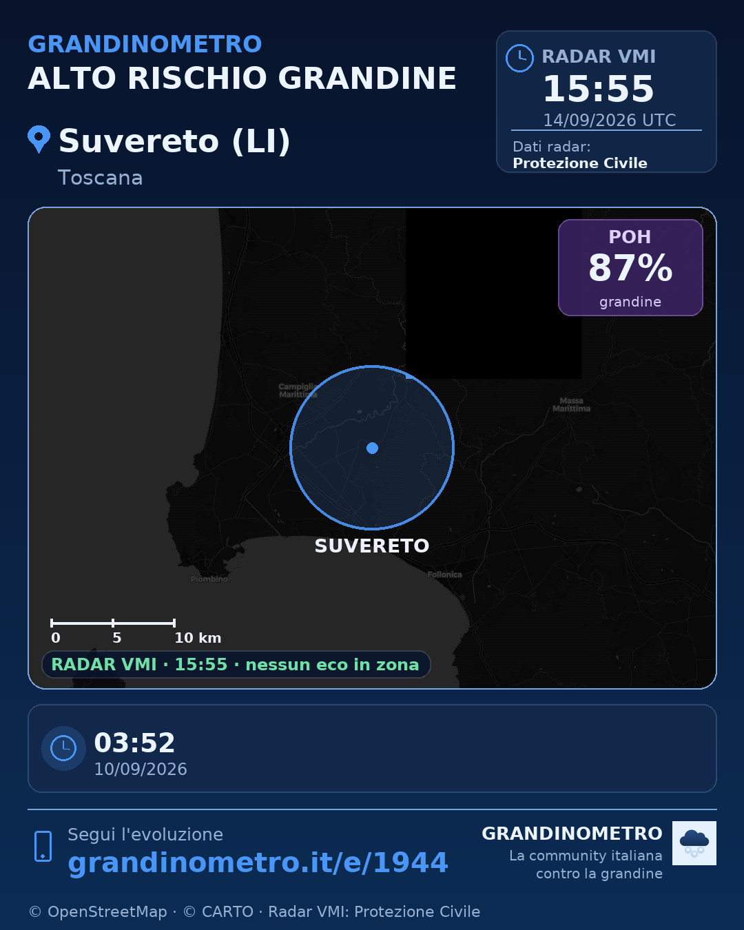 Mappa dell'evento: grandine a Suvereto (LI)