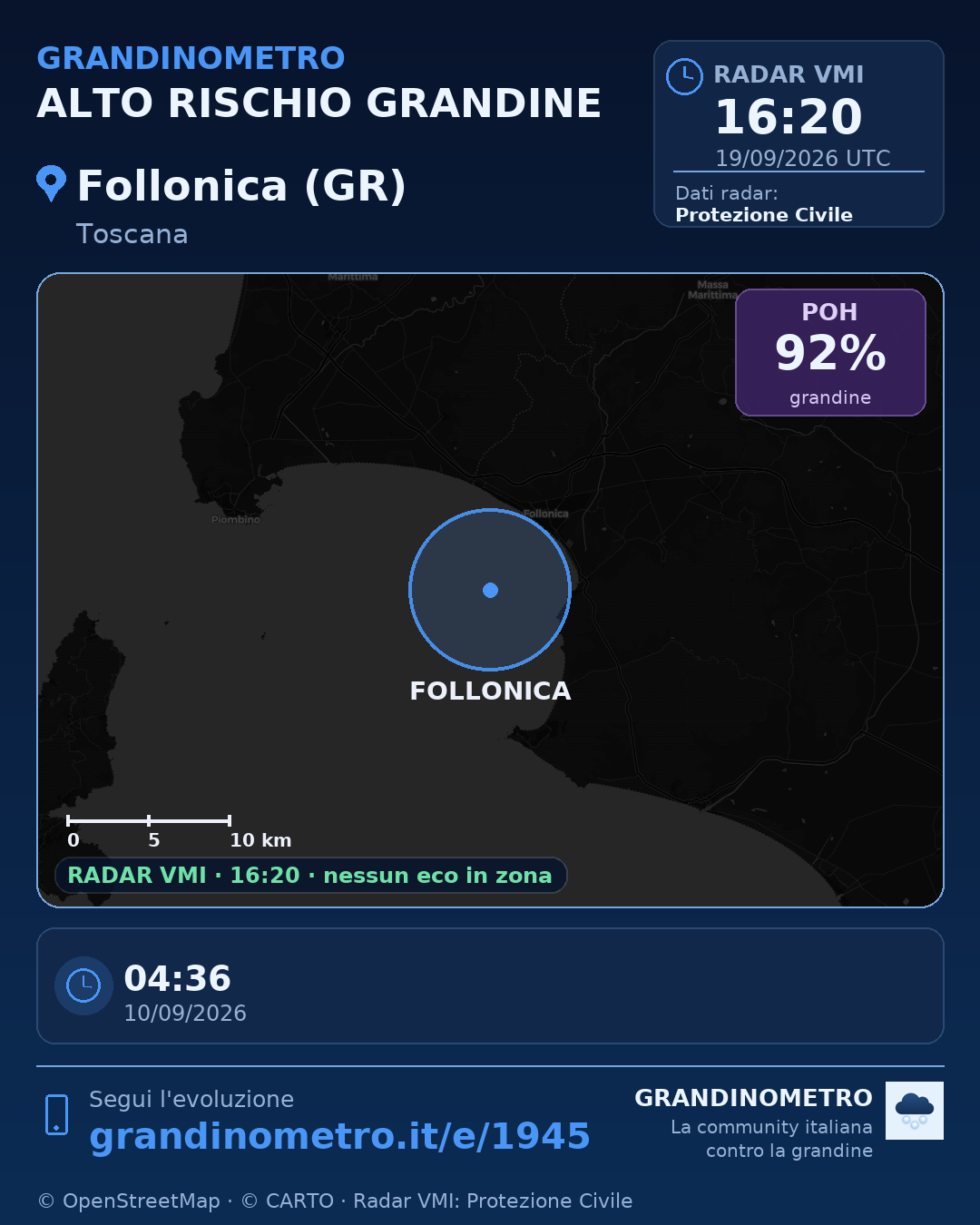 Mappa dell'evento: grandine a Follonica (GR)