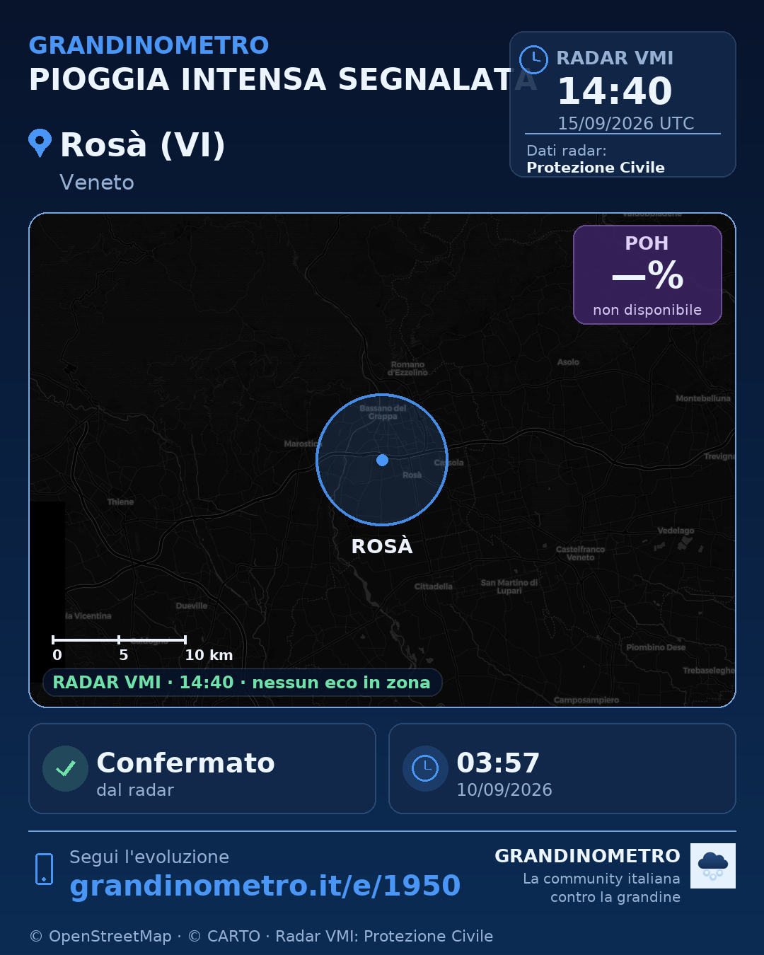 Mappa dell'evento: pioggia intensa a Rosà (VI)