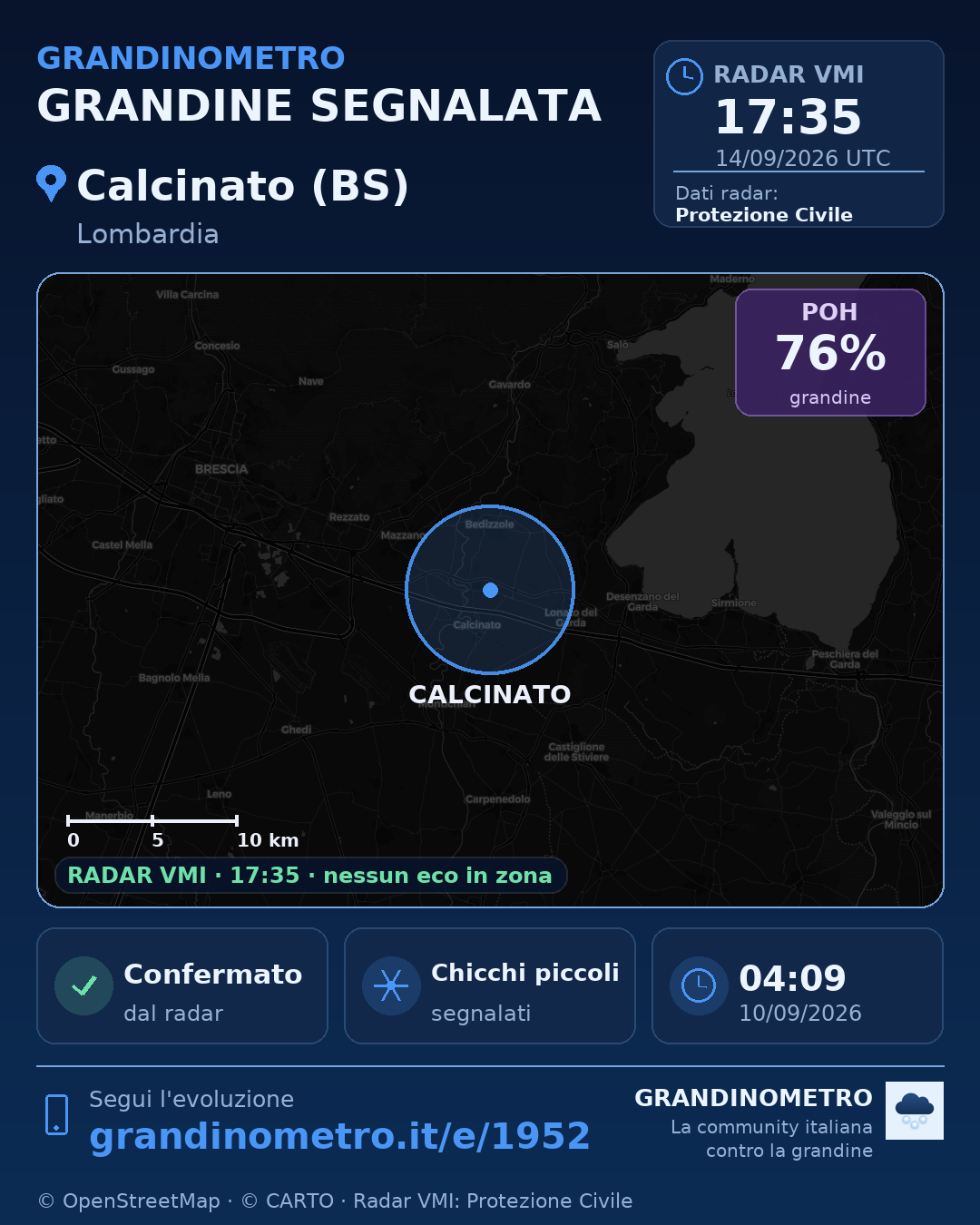 Mappa dell'evento: grandine a Calcinato (BS)