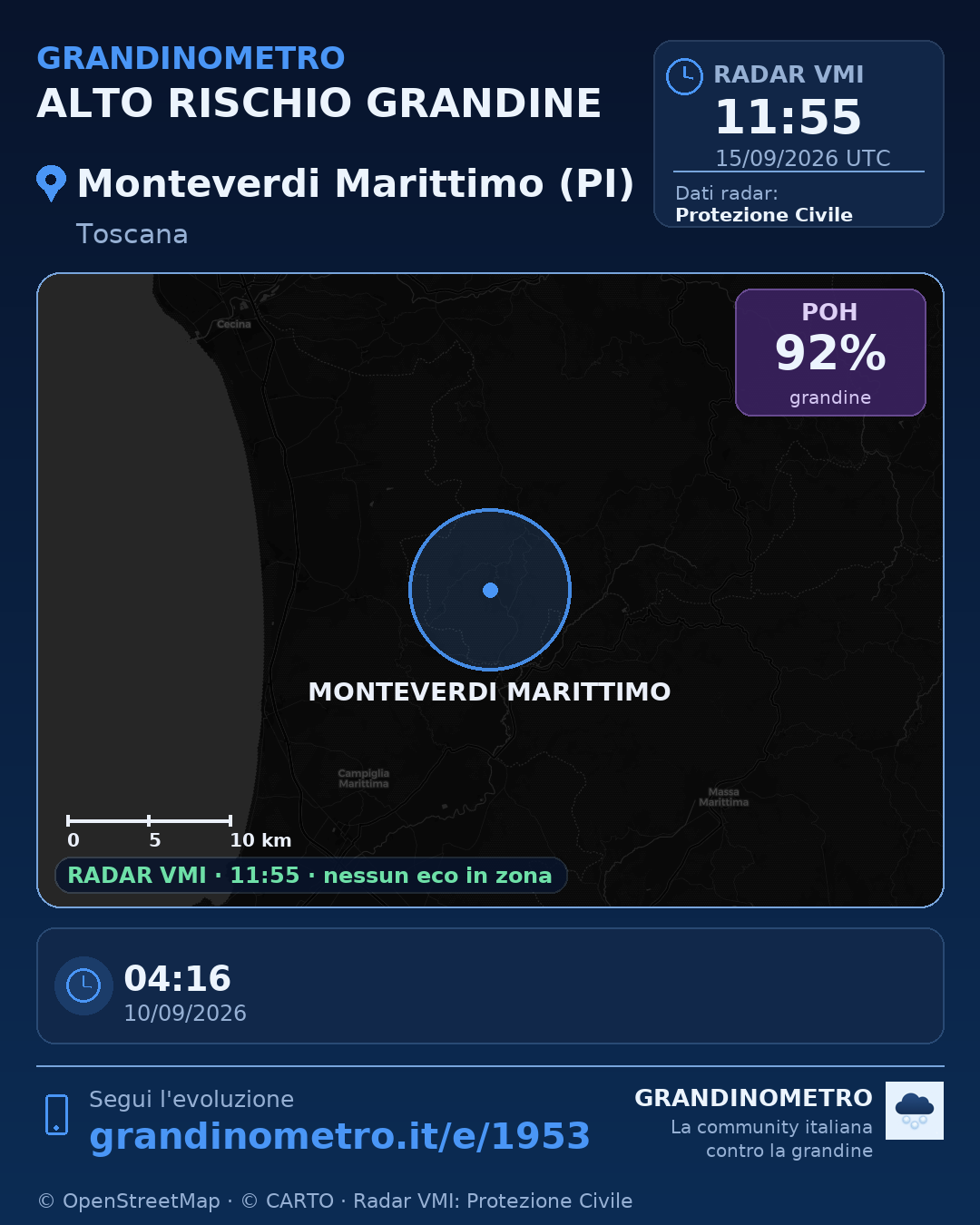 Mappa dell'evento: grandine a Monteverdi Marittimo (PI)