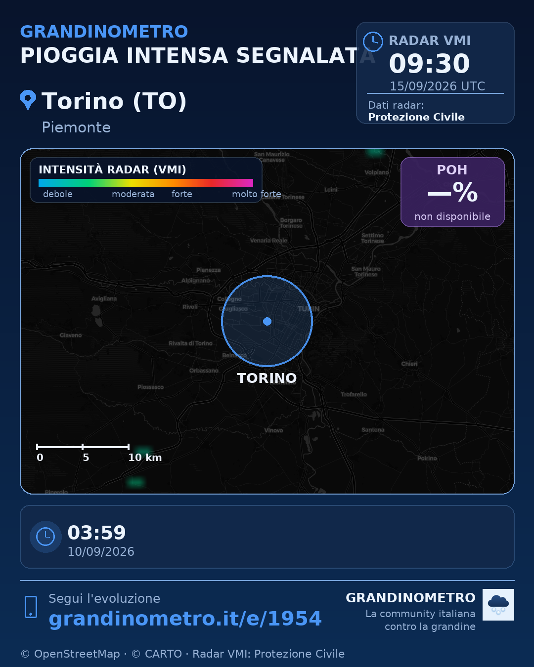 Mappa dell'evento: pioggia intensa a Torino (TO)